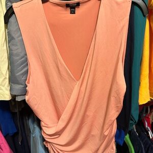 Express Orange Ruched Wrap Bodysuit